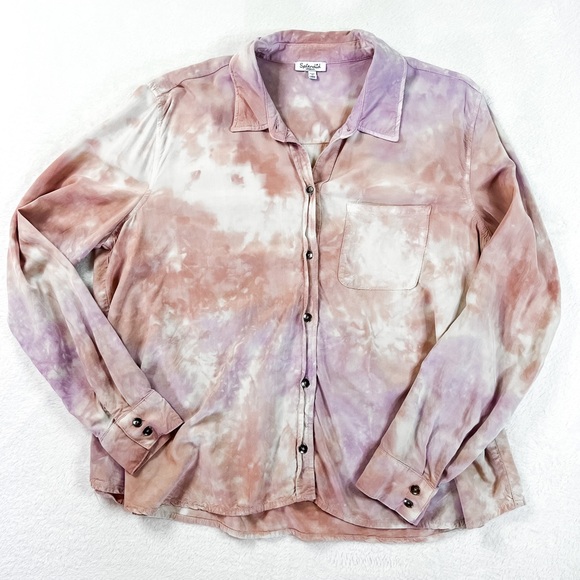 Splendid Sz Medium Tie Dye Longsleeve Button Down Shirt Pink/ Purple. - Picture 2 of 10